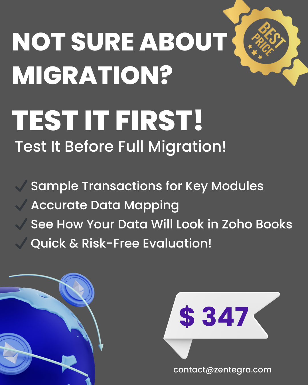 Test data migration before full migration with sample transactions, accurate data mapping, and risk-free evaluation