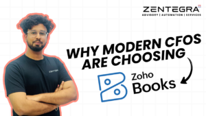 Modern CFO explaining why businesses choose Zoho Books for accounting and financial management with Zentegra expertise