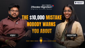 Zoho Books migration podcast discussing the $10,000 mistake businesses make during accounting software migration with Zentegra experts