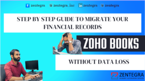 Business professionals migrating financial records to Zoho Books with step-by-step guide concept without data loss