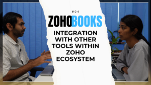 Two professionals discussing Zoho Books integration with other tools in the Zoho ecosystem